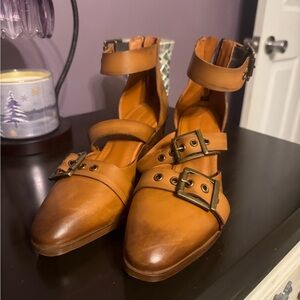 Tan Buckle Strap Heels